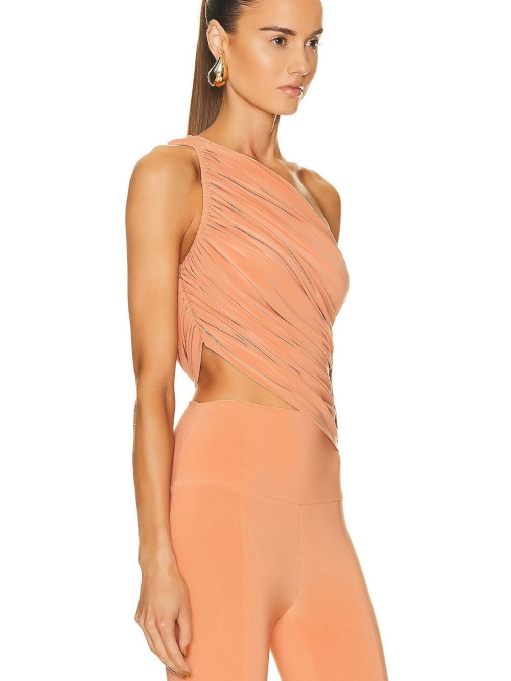 Norma Kamali Diana Bra Top with Gathered Side in Salmon - Picture 3 of 12